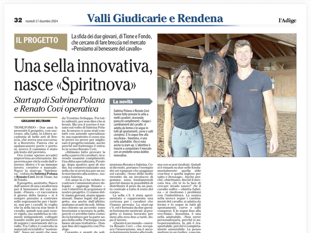 rassegna stampa una sella innovativa nasce Spiritnova